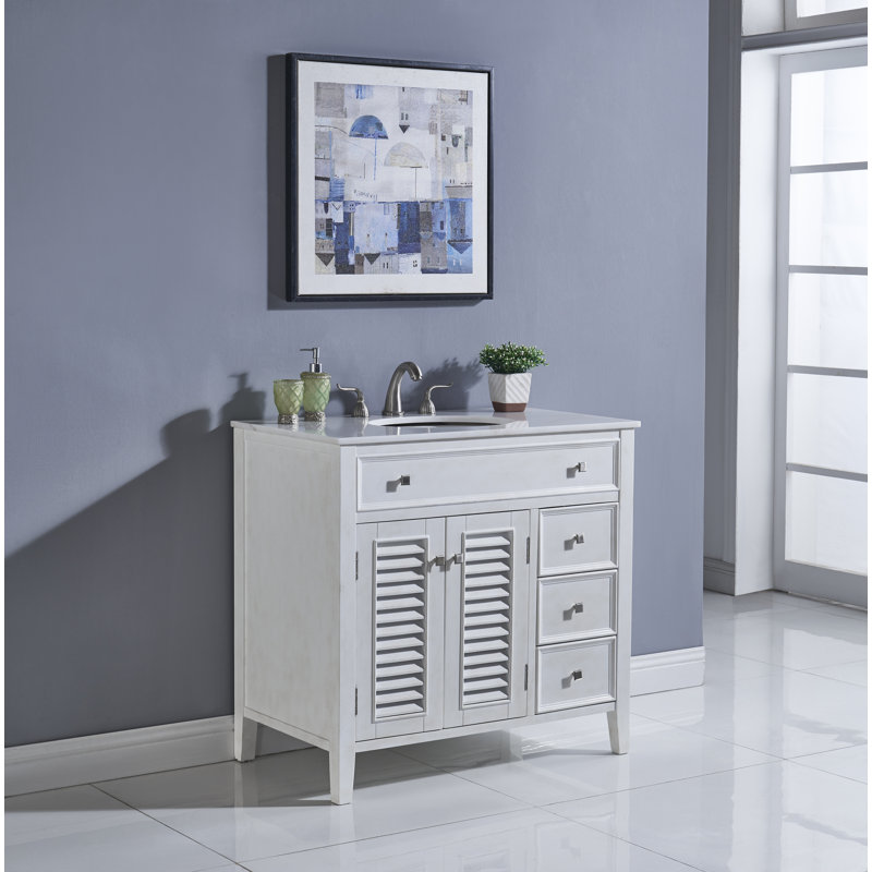 Rosecliff Heights Adelbert 36'' Single Bathroom Vanity with Marble Top